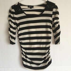 BCX 3/4 Ruched Sleeve Striped Top Size M